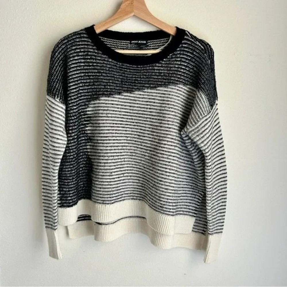 DKNY Jeans I Women's Black White Striped Sweater I‎ Pullover Knit Top I Size M